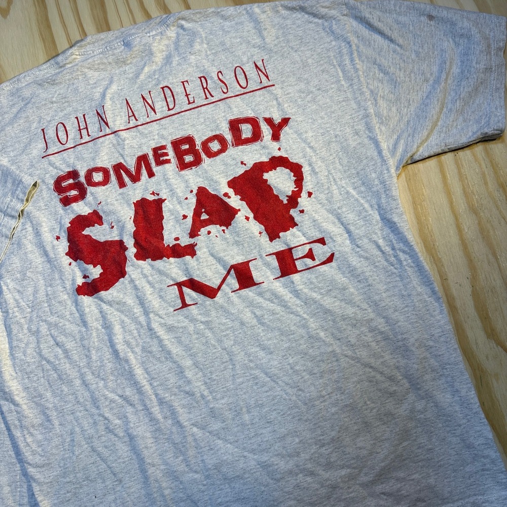 Vintage Jerzees John Anderson Somebody Slap Me T-Shirt XL Gray 90s Country Music